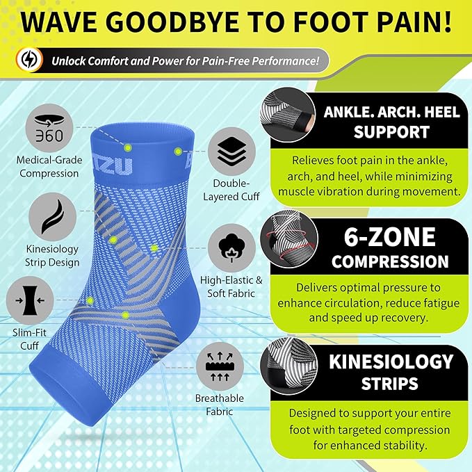 Compression Socks for Plantar Fasciitis, Achilles Tendonitis, Arthritis Relief, Ankle Brace Compression Sleeve with Foot Arch Support, Ankle Wrap for Women, Men, Swelling & Heel Pain Blue S-M