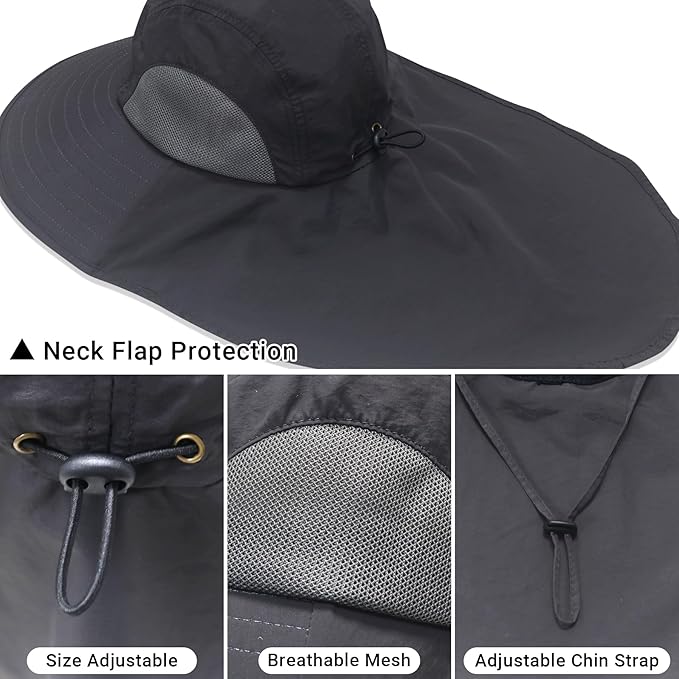 NPQQUAN Sun Hats for Men Women with Neck Flap UPF 50+ UV Protection Wide Brim Bucket Hat Safari Hiking Fishing Hats