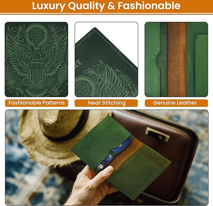 LEATHER VILLAGE Leather Passport Holder Cover – Travel Wallet with Card Slots, Vintage Passport Case for Men & Women – Cute Organizer for Travel Accessories & Documents - Green