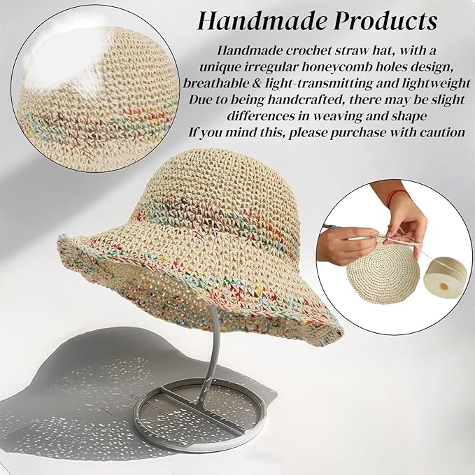 Floppy Big Beach Straw Hats for Women Foldable Summer Wide Brim Packable Sun Hat Womens Travel Straw Fedora Hat