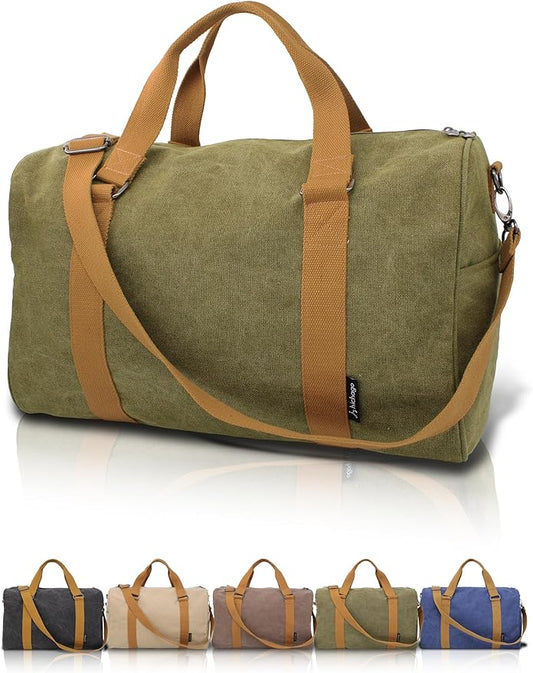 Duffle Bag for Travel, Gym Bags for Men, Weekender Bags for Women, Carry On Bag with Luggage Sleeve, Canvas Bag with Shoulder Strap (khaki)