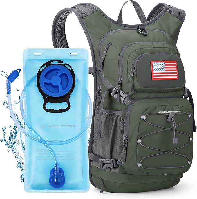 Maelstrom Hydration Hiking Backpack with 2L/3L Water Bladder, High Flow Bite Valve Camping Daypack Lightweight