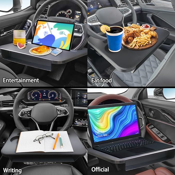 Steering Wheel Tray - 2 in 1 Car Seat Gap Filler Organizer, Multipurpose Table Tray for Eating, Drinking, Laptop