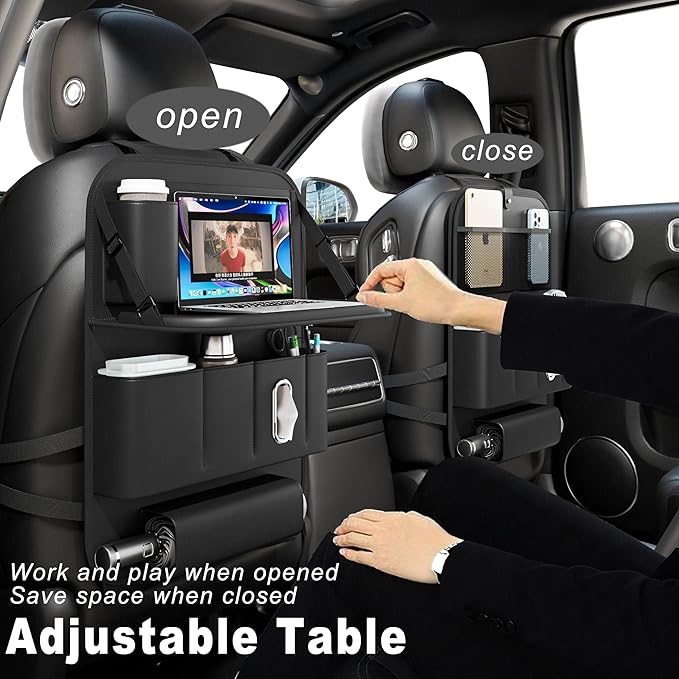 Car Seat Organizers,Multi-functional Back Seat Protectors, Storage Pouches, Child kicking prevention and Tray Holders (for Cars, Kids, Seat Back and Rear Seats) (Black, 1 Pcs)