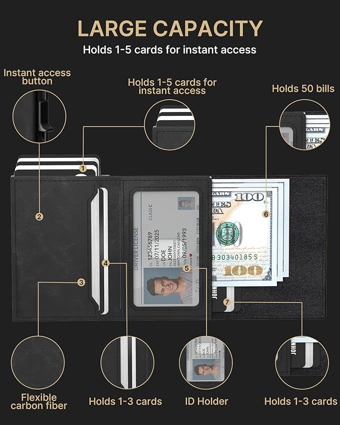 typecase Mens Wallet Card Holder for AirTag: Leather Smart Wallet for Men Compatible with Apple Air Tag, RFID Blocking, Slim, Minimalist - 9-14 Card Capacity | ID Window | Cash Slot (Black)