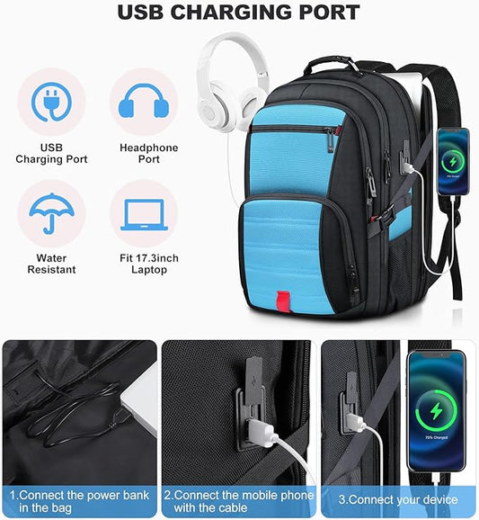 Extra Large Backpack, Travel Laptop Backpack for Men Women, Big Backpack, 50L Water Resistant School Business Work College Computer College Heavy Duty Bag, Fits 17 Inch Laptop, Blue