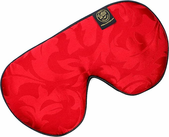 Dream Essentials Ultra Silk 360 Sleep Mask, Red Jacquard, All Natural Hypoallergenic Mulberry Silk, 2 Fully Adjustable Straps, Thin Profile mask Great for Side, Stomach or Back Sleepers