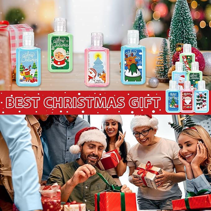50 Pcs Christmas Mini Hand Sanitizer Bulk Christmas Gifts Favors 1fl oz Travel Size Hand Soap Gifts Small Hand Sanitizer Thank You Gifts for Xmas Goodie Bags Stocking Stuffers (Scene)