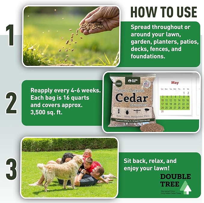 Double Tree Home and Garden Cedar Granules | Repels Fleas, Ticks, Ants, and Mosquitos | Rich Cedar Scent | Non Toxic | Pet Safe | 1 Bag (16 Quarts)