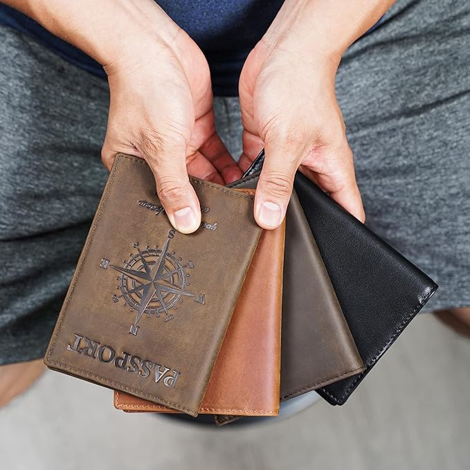 Polare Luxury RFID Blocking Leather Passport Holder Travel Wallet For Men and Women (Dark Brown Compass)