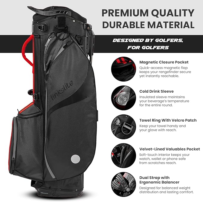 Ultra Lightweight Waterproof Golf Stand Bag with Rain Cover | Full-Length 5-Way Divider, 6 Pockets with Magnetic Access & Dual X-Strap | Easy-Carry for Men & Women