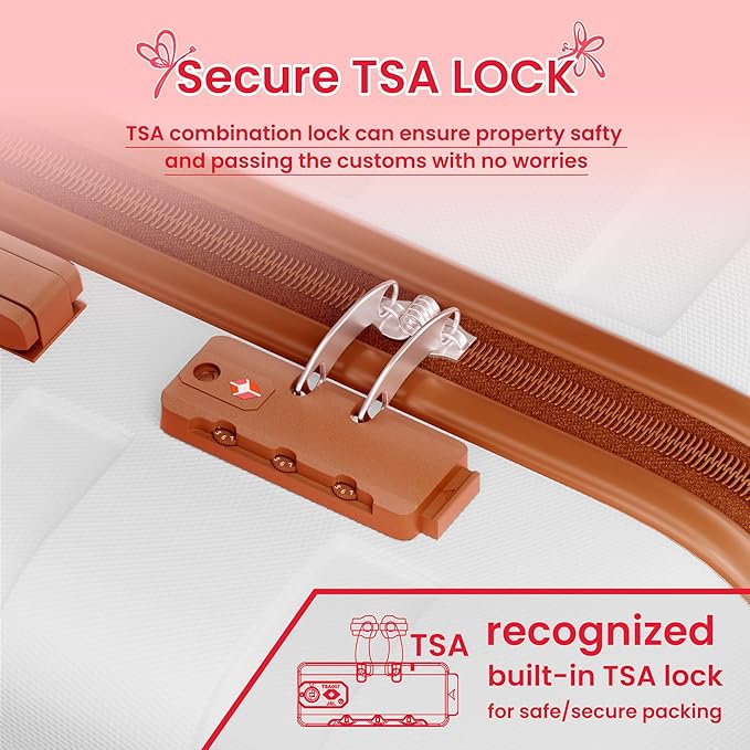 AnyZip Luggage Sets 3 Piece Hardshell Suitcase Set PC ABS Lightweight Travel Suitcases with 4 Double Spinner Wheels TSA Lock 20 24 28 Inch White Brown