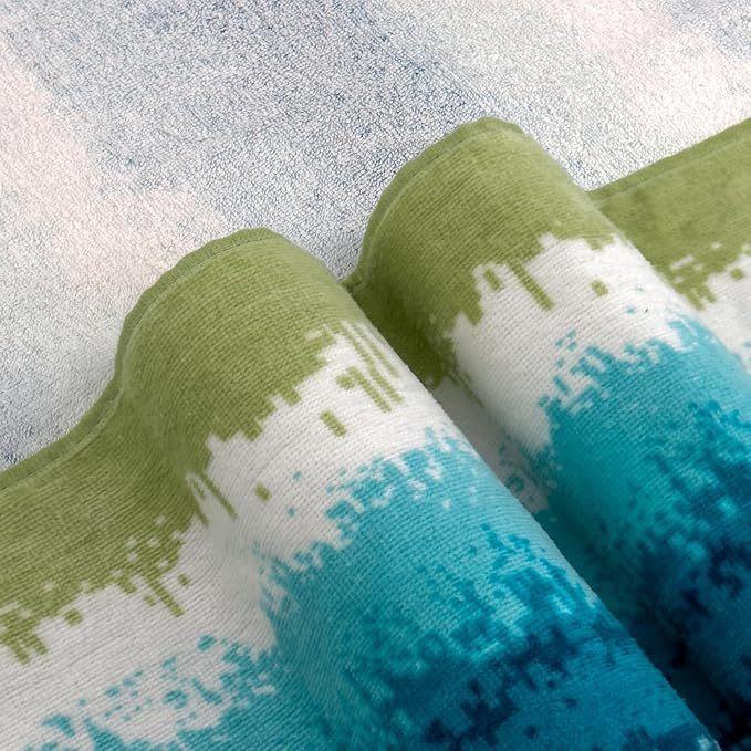 cabanana Large Beach Towel Oversized - Cotton Velour 35 x 70 Inch Coast Waves Camo Striped Terry Pool Towel, Cabana Soft Swimming Towel for Adults Women Men (Teal Green)