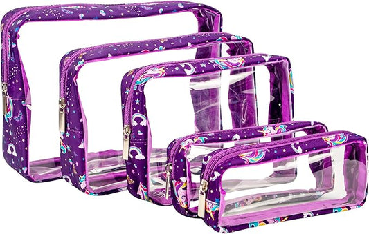 TSA Approved 5-Piece Diaper Bag Organizer Pouch Set Clear Waterproof TPU Kids Toiletry Storage Set Travel Packing Clutch Cube Bags for Baby Nursing