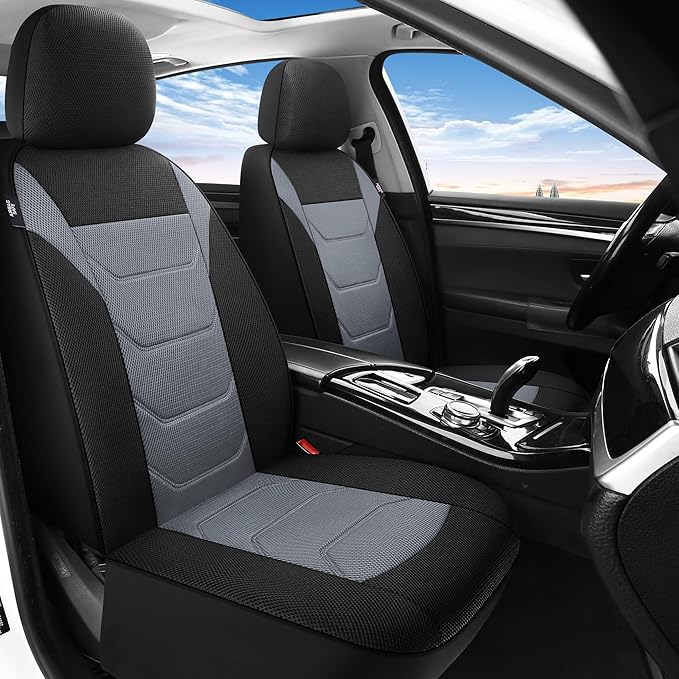 Pariiaotin 3D Air Mesh Car Seat Cover Full Sets Washable and Breathable Premium Cloth Automotive Vehicle Seat Covers for Cars Interior, Universal Fit for Most Cars, Sedan, Truck, SUV(Black/Gray)