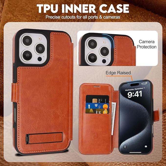 CIVICASE for iPhone 16 Pro Max Wallet Case with Stand,PU Leather Flip Credit Card Holder Slots (RFID Blocking),Compatible with Magsafe Magnetic Holder Phone Cover Women Men,Brown