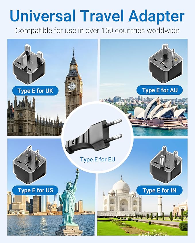 BESTEK Universal Travel Adapter 100-220V to 110V Voltage Converter 250W with 6A 4-Port USB Charging 3 AC Sockets and EU/UK/AU/US/India Worldwide Plug Adapter (Black)