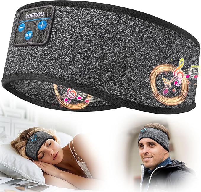 Voerou Sleep Headphones Bluetooth Headband for Women Men, Wireless Sleeping Headphones for Side Sleepers with Ultra-thin Stereo Speakers, Unique Gift for Men Sleeping Yoga Meditation Travel Office Nap