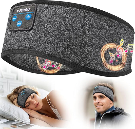 Voerou Sleep Headphones Bluetooth Headband for Women Men, Wireless Sleeping Headphones for Side Sleepers with Ultra-thin Stereo Speakers, Unique Gift for Men Sleeping Yoga Meditation Travel Office Nap