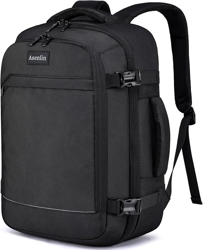Asenlin Travel Backpack for Women and Men,Fit 15.6 Inch Carry on Backpack Flight Approved Luggage，Weekender Bag Water Resistant Laptop Backpack-Black