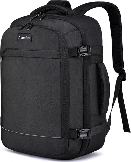 Asenlin Travel Backpack for Women and Men,Fit 15.6 Inch Carry on Backpack Flight Approved Luggage，Weekender Bag Water Resistant Laptop Backpack-Black