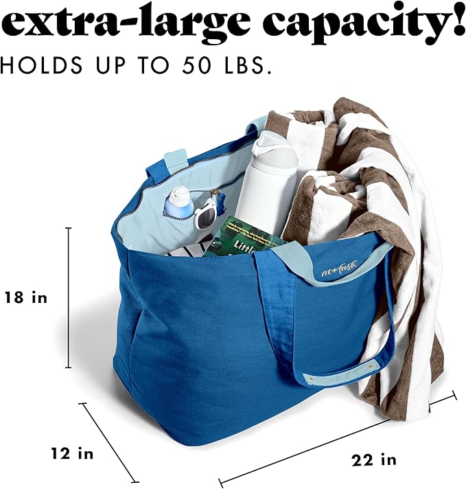 Fit & Fresh Large Beach Bag for Women - Extra Large Travel Tote With Pockets
