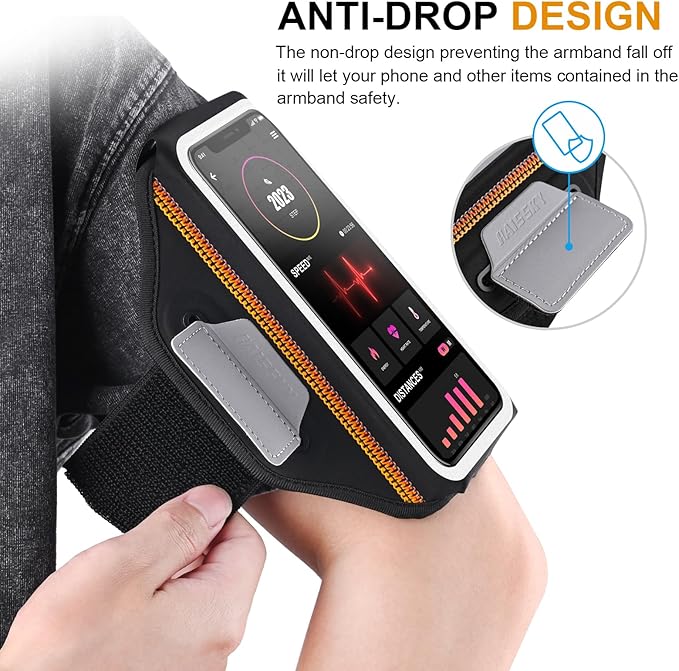 Running Phone Armband with Earphone Holder - 3D Design Cell Phones Armband for iPhone 17/16/15/13 Pro/Plus & S24/S20, Water Resistant Sports Holder with Key Slot - Ideal for 6.9" Phones