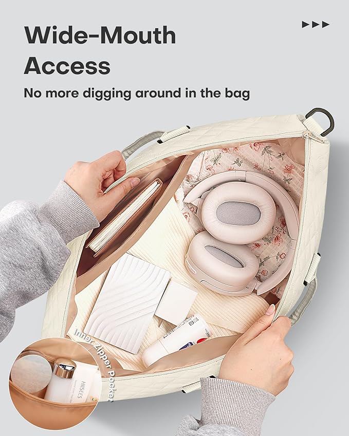 HOTOR Travel Duffel Bag - Weekender Bags for Women, Carry On Overnight Bag with Shoe Compartment, with Toiletry Bag for Travel Essentials and Travel Accessories, Beige, 13.4"×17.3"×7.9"