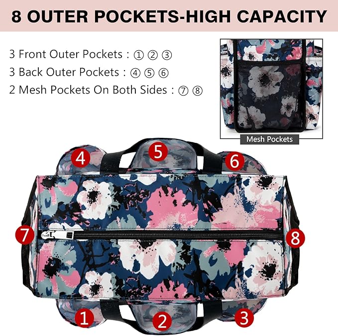 IBFUN Utility Tote Bag with 14/24 Pockets Zip Top Teacher Tote Bag for Teacher/Work Women