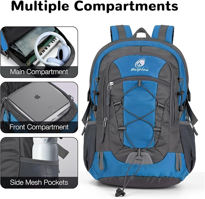 25L Small Hiking Backpack Daypack for Men Women, Waterproof Outdoor Backpack with Chest Strap for Camping, Lake Blue