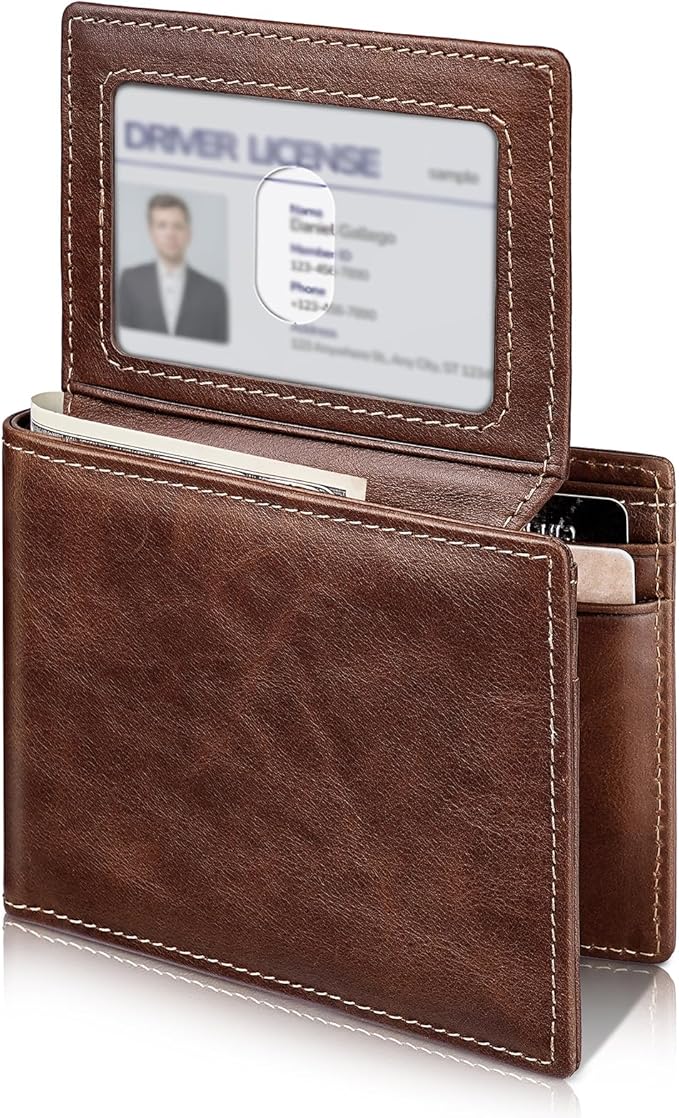 Artpaxy Mens Wallet Bifold Genuine Leather RFID Blocking Wallet for Men with 2 ID Windows 12 Card Holders 2 cash pockets 1 Gift Box