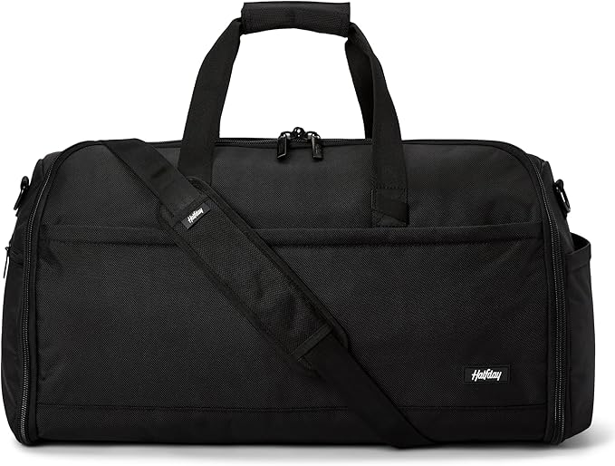 Halfday Convertible 2-in-1 Premium Garment Duffel Weekender Bag 45L | Wrinkle-Free Travel, Hanging Suit Compartment, Shoe Pockets, Trolley Sleeve. Balistic Nylon Carry-On, Jet