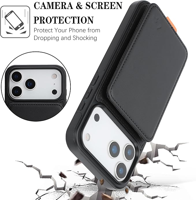 GUERNICA for iPhone 17 Pro (6.3") Case Wallet with Card Holder, RFID Blocking Leather Protection, Shockproof Women Men Phone Case for Apple 17 Pro, Black