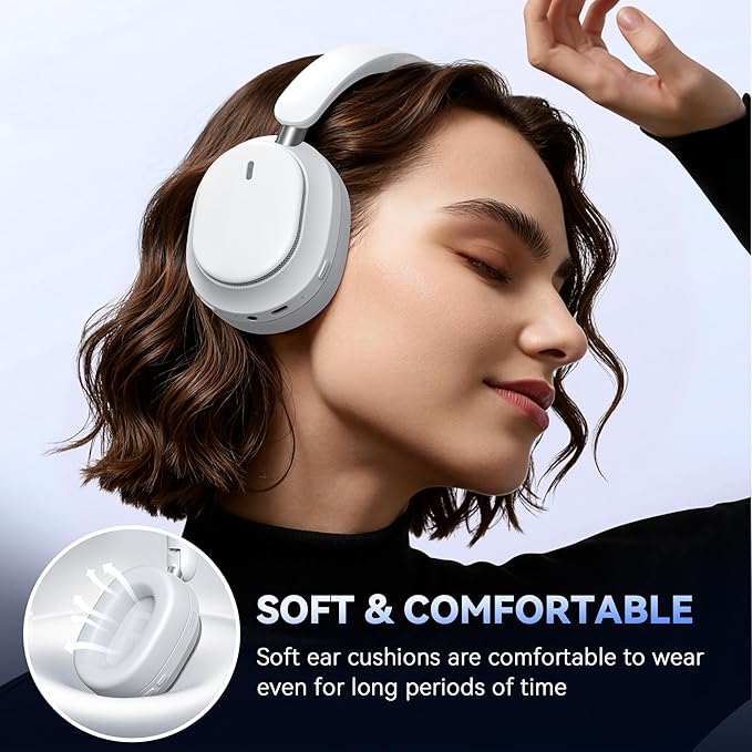 Hybrid Active Noise Cancelling Headphones, Over Ear Bluetooth 6.0 Wireless Headphones, 50H Playtime, Deep Bass, HiFi Stereo Sound（White）