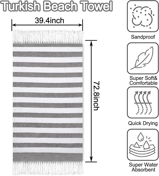 Beach Towel 2 Pack,Sand Free Beach Towels Oversized 39 x 72,Turkish Beach Towel Quick Dry Towel,Lightweight Pool Towels for Adults Travel Towel,Cool Beach Essentials Super Absorbent Towels