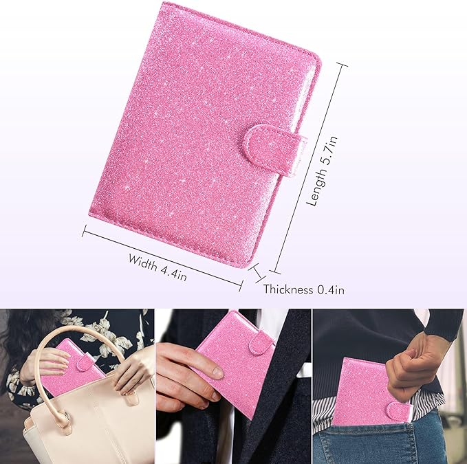 Caweet Passport and Vaccine Card Holder Leather Vaccination Card Wallet with Magnetic Closure, Glitter Pink