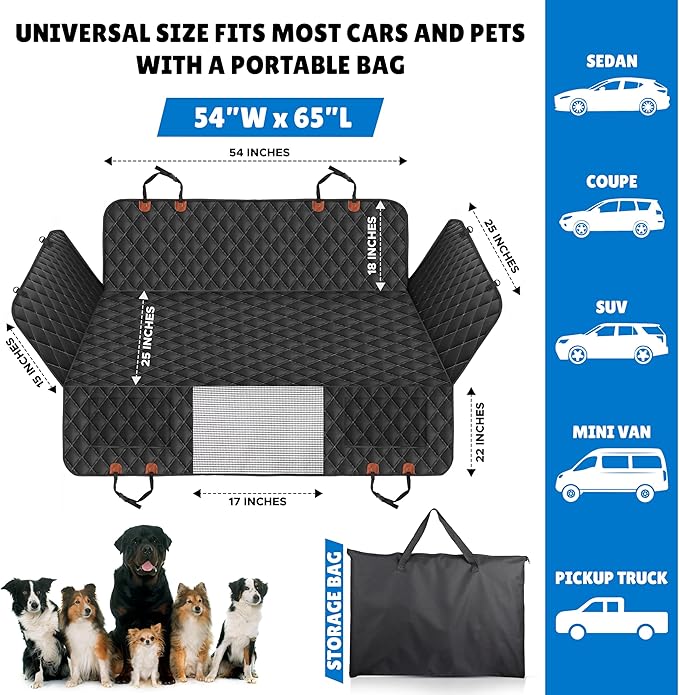 EcoNour Dog Car Seat Cover for Back Seat | Waterproof Dog Seat Cover with Side Door Straps & PP Boards | Backseat Cover for Dogs in Car, SUV, Truck | Pet Car Seat Hammock - 54x65 inches