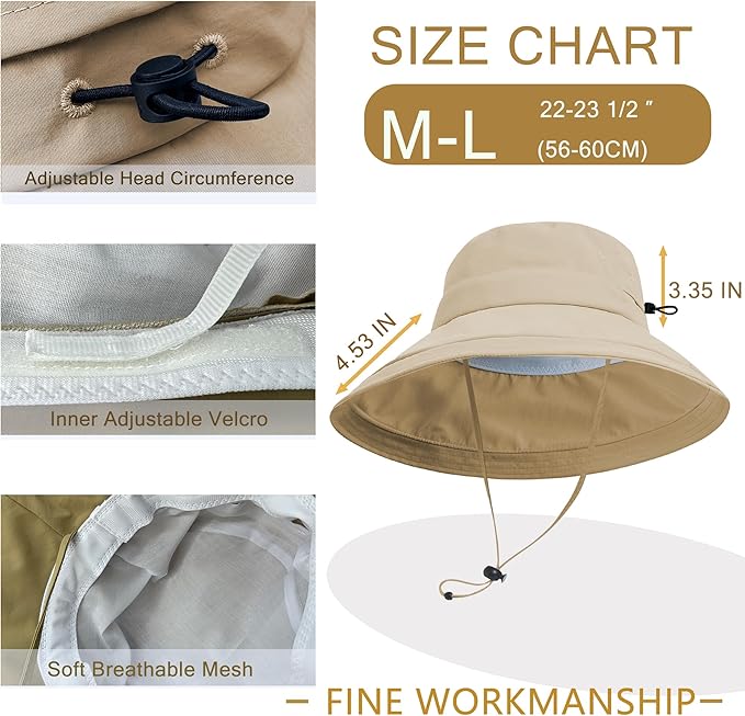 Sun Hats for Women Men UV Protection Wide Brim Bucket Hat with Ponytail Hole Waterproof Gardening Fold-Up Summer Cap