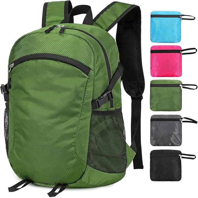 Small Hiking Backpack 15L Travel Lightweight Hiking Packable Daypack Water-Resistant Foldable Backpacks for Women Men Camping (Green)