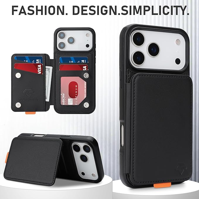 GUERNICA for iPhone 17 Pro (6.3") Case Wallet with Card Holder, RFID Blocking Leather Protection, Shockproof Women Men Phone Case for Apple 17 Pro, Black