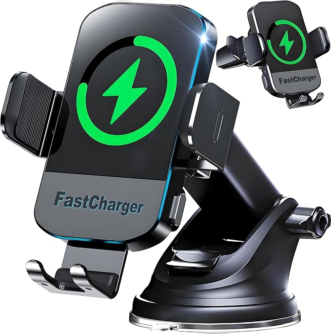 CHGeek Wireless Car Charger, 2026 Upgrade 15W Fast Charging Auto Clamping Car Phone Holder Charger, Phone Holders for car Mount, fit for iPhone 17 16 15 14 13 Mini Pro Max XR,Samsung Galaxy S25 Ultra