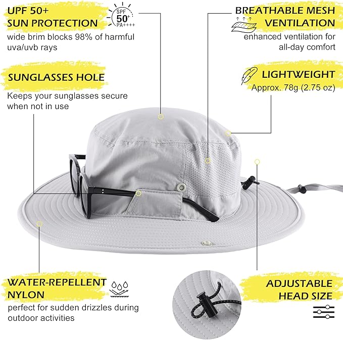 Connectyle Men's Sun Hat UPF 50+ Wide Brim Bucket Hats for Fishing Hiking Gardening Adjustable Boonie Hat Outdoor Safari Hats