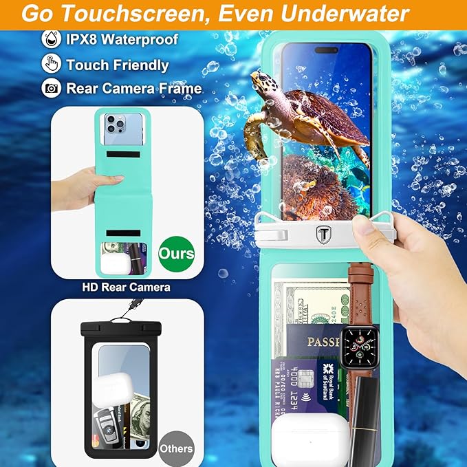 Takfox Double Space Waterproof Phone Pouch [2-Pack], Dual Large Cellphone Dry Bag Case for Samsung Galaxy S25 Ultra S24 S23 S22 A16 A15 A14 A36 iPhone 16 Pro Max Fit All Phones Up to 7"-Black/Green