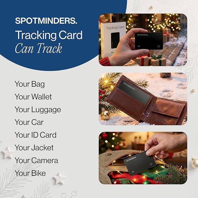 SPOTMINDERS Apple MFI Certified Wallet Tracking Card Black 4-Pack - Works with Apple Find My Rechargeable Tracker IP68 Waterproof 0.07in Slim iPhone Item Finder Smartcard for Luggage Tags Purse Keys