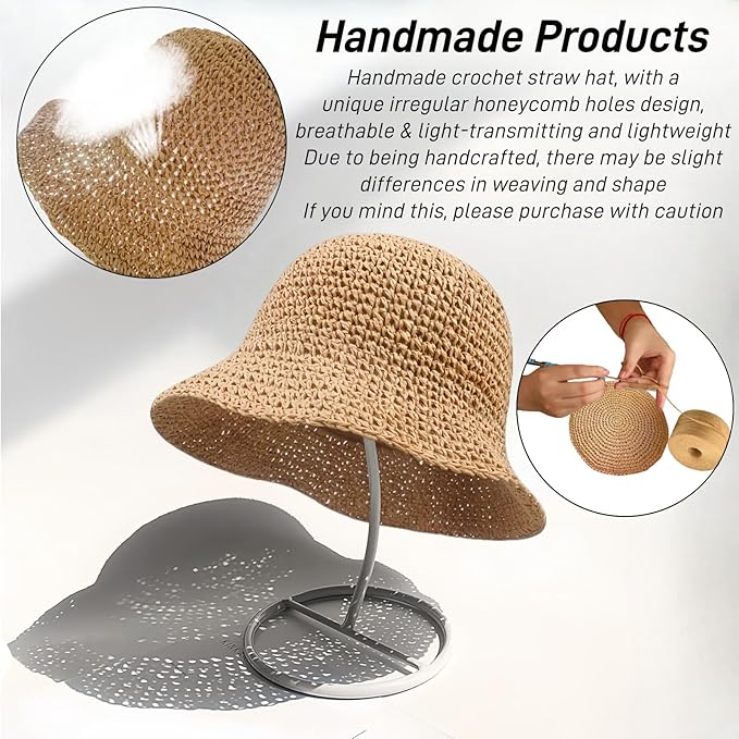 Floppy Big Beach Straw Hats for Women Foldable Summer Wide Brim Packable Sun Hat Womens Travel Straw Fedora Hat