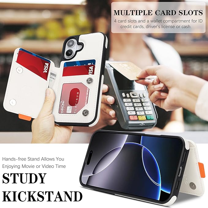 GUERNICA for iPhone 17 (6.1") Case Wallet with Card Holder, RFID Blocking Leather Protection, Shockproof Women Men Phone Case for Apple 17, A - Silver White