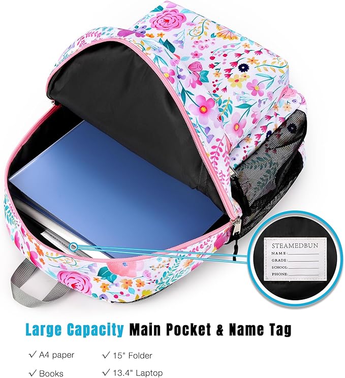 STEAMEDBUN Kids Backpack for Girls, Flower Kindergarten Backpack for Toddler Girls Age 3-8