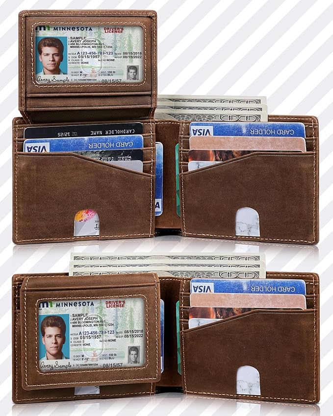 Artpaxy Mens Wallet Bifold Genuine Leather RFID Blocking Wallet for Men with 2 ID Windows 12 Card Holders 2 cash pockets 1 Gift Box
