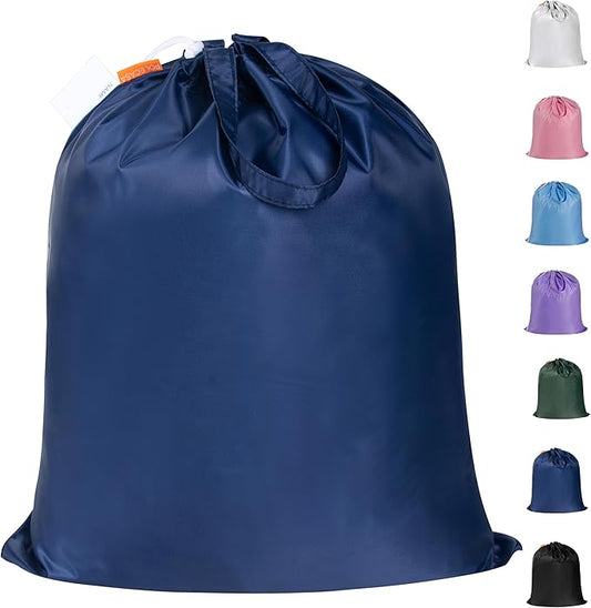 Polecasa Small Heavy Duty Laundry Bag with 130gsm Tear Resistant Fabric and Handles, Easy to Carry Durable Dirty Clothes Drawstring Bag, Perfect for College Dorm, Travel, 21”x24”,Navy