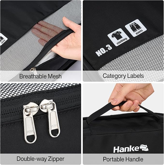 Packing Cubes for Travel, Hanke 7 Set Packing Cubes with Double Zipper,Compression Travel Bags Expandable Design,Durable Packing Organizers for Suitcase Backpack and Carry-On